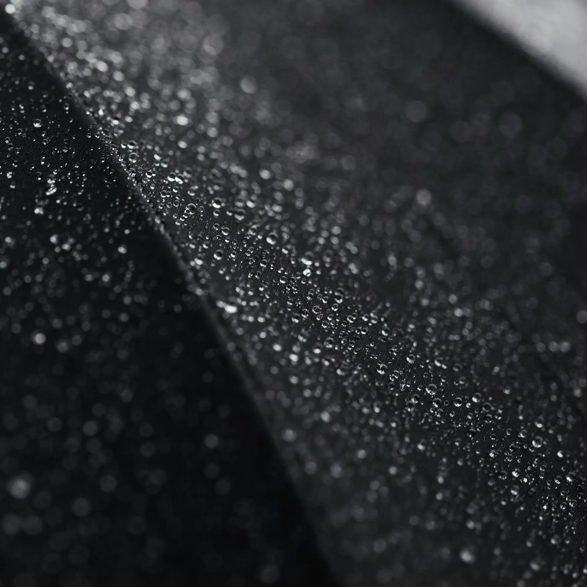 Water standing in beads on a coated face, macro